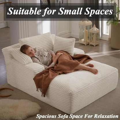 Oversized Chaise Lounge Chair with 3 Comfy Pillows                   for Living Room Bedroom, Wide Arms Corduroy Fabric High-Density