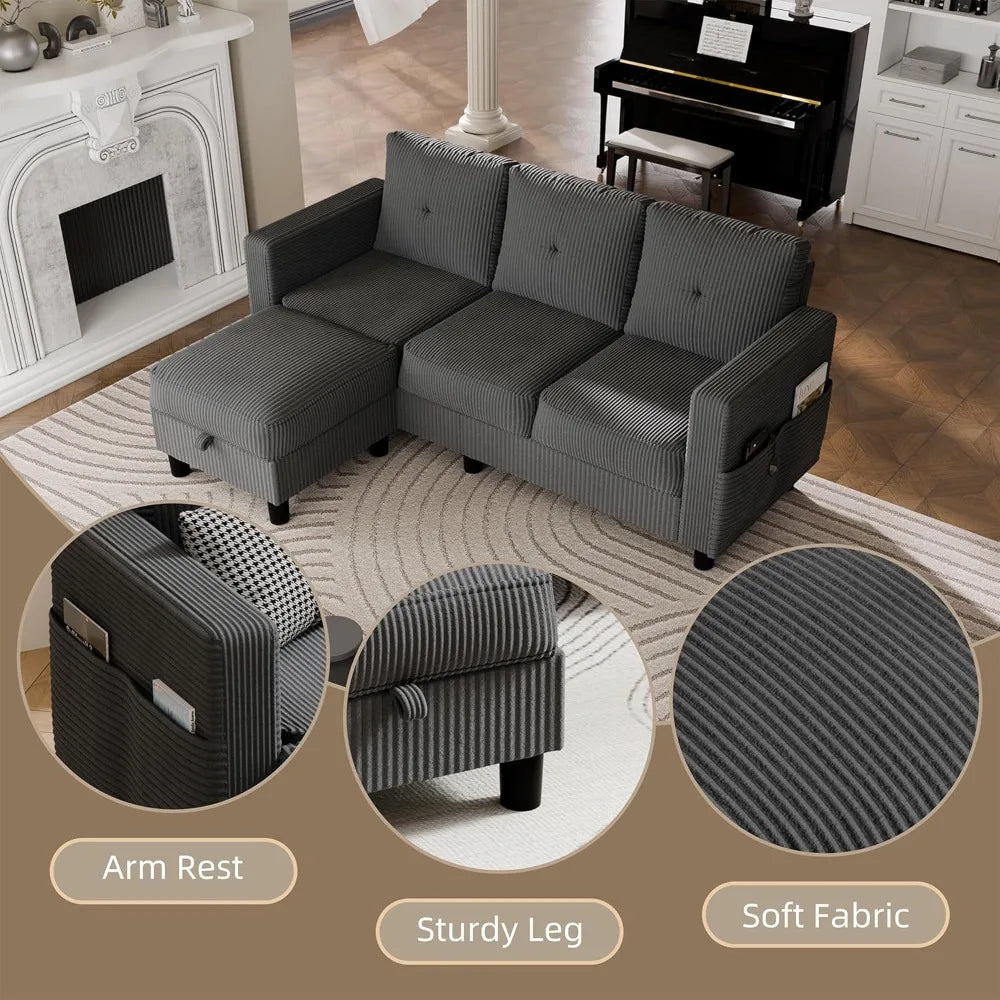 L-Shaped Sectional Sofa with Ottoman,