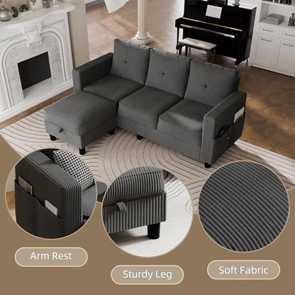 L-Shaped Sectional Sofa with Ottoman,