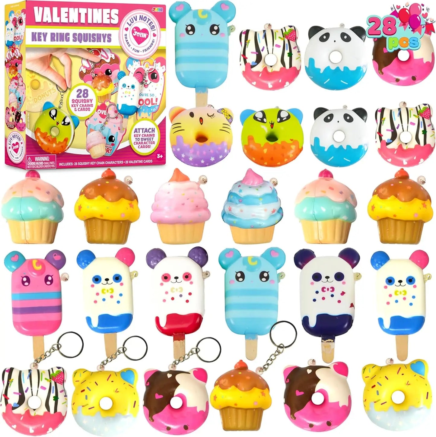 JOYFY 28 Pack Dessert squishy toys,  Keychains