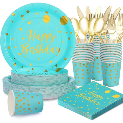 175 PCS Teal and Gold Birthday Supplies