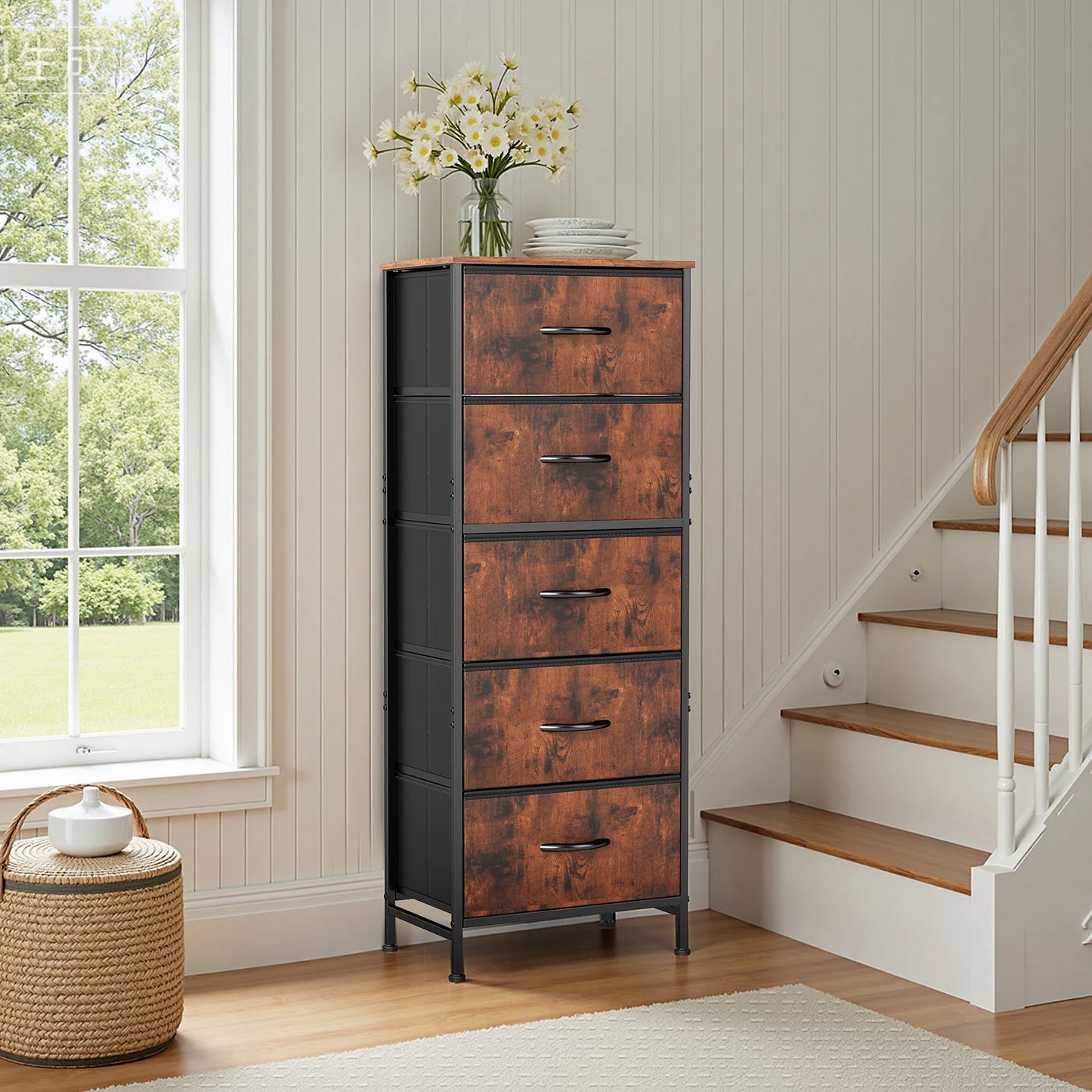 JHK 48IN Dresser 5 Fabric Drawers