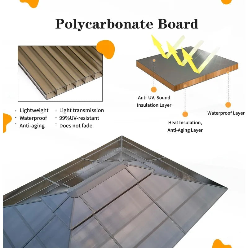 10'x13' Hardtop Gazebo, Polycarbonate Double Roof Canopy,