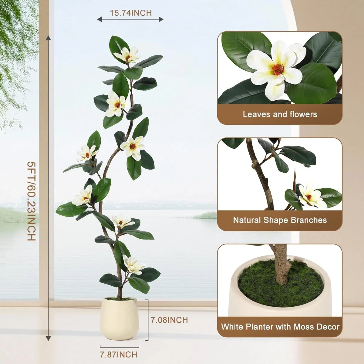 Artificial Magnolia Tree in Planter Pot, Faux