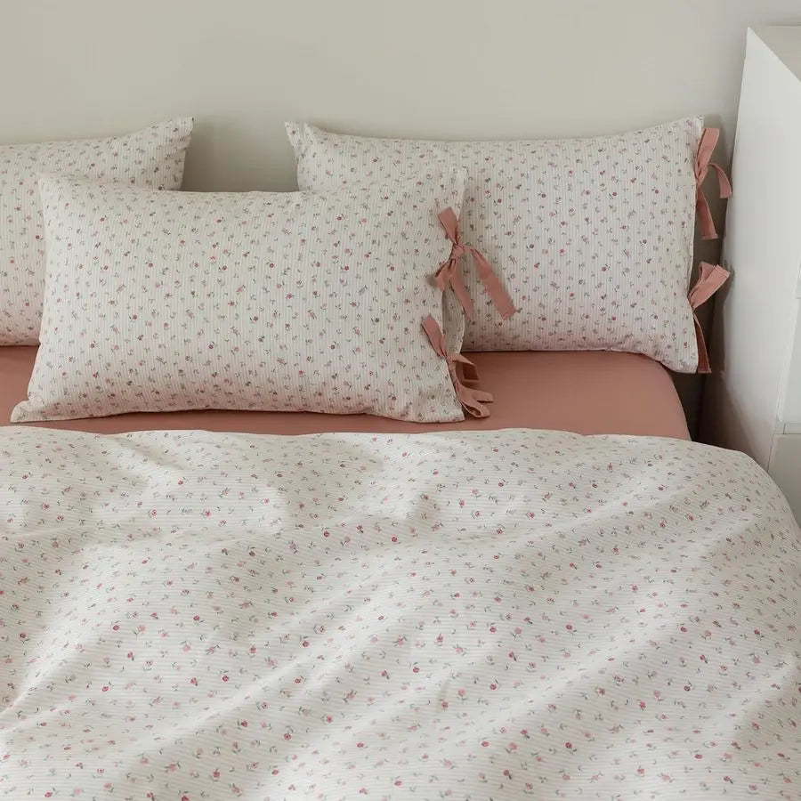 Pink Flower Stripes Duvet Cover Set Twin