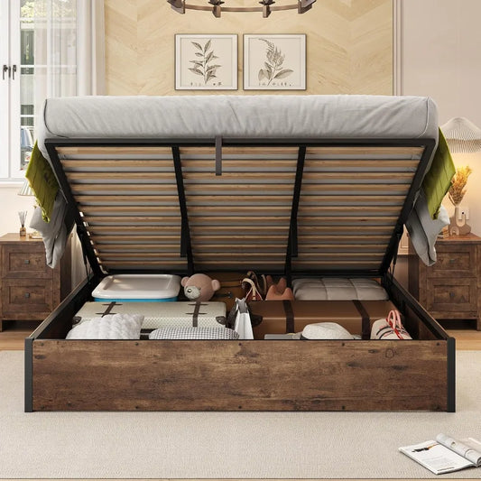 Lift Up Storage Underneath Bed Solid Wood