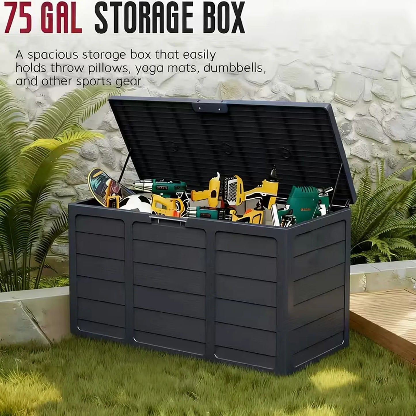 75 Gallon Outdoor Deck Box Lockable Lid