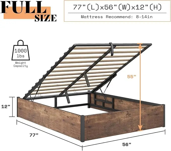 Lift Up Storage Underneath Bed Solid Wood