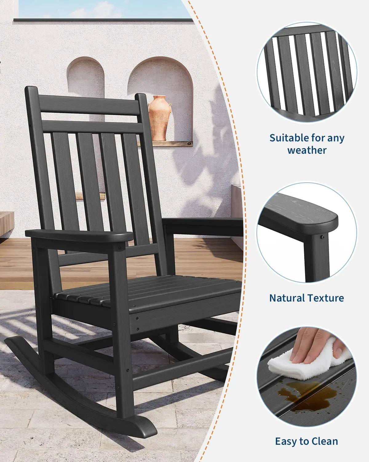 Outdoor Rocking Chair, Ergonomic Design, for Porch