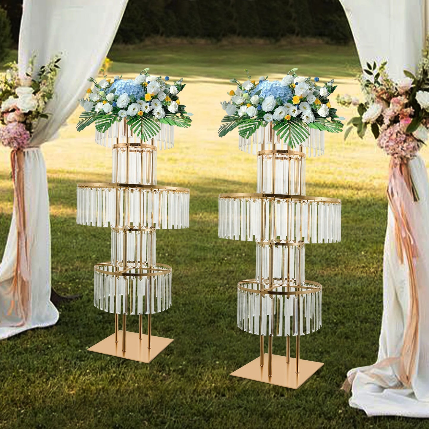 2PCS Crystal Flower Stand Crystal Vases Gold/Silver