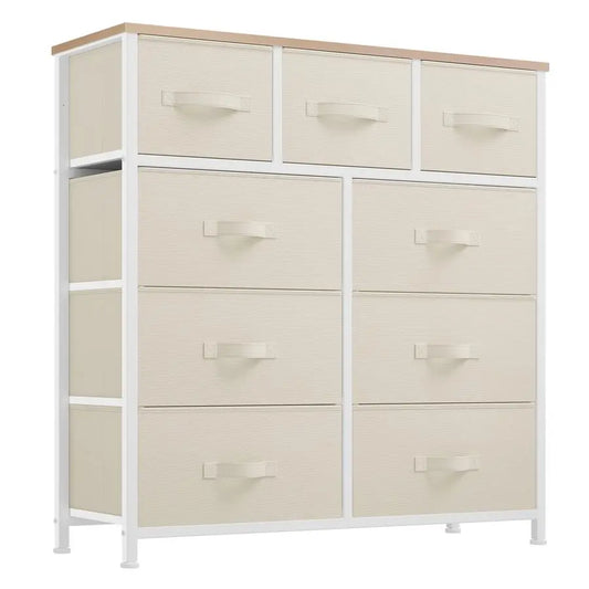 Dresser with 9 Drawers Fabric Storage Tower