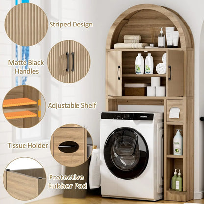 Over Toilet Storage Cabinet Bathroom Shelf Organizer Freestanding Arch Design with Paper Holder Anti-Tip Wood, Customized