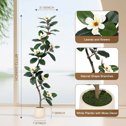 Artificial Magnolia Tree in Planter Pot, Faux