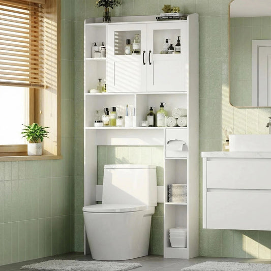 Over Toilet Storage Cabinet With Glass Door,