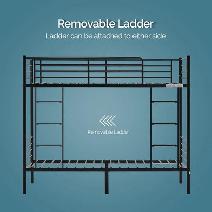 Bunk Bed for Kids/Teens/Adults                       Heavy Duty 2 Decker Bed with Flat Ladder and 13 inches High Guardrail,