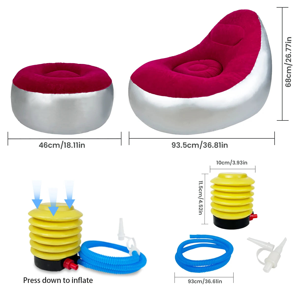 Inflatable Lazy Sofa/Chair Folding Portable                                            Lazy Sofa with Foot Stool Air Couch Sofa for Livingroom and Bedroom