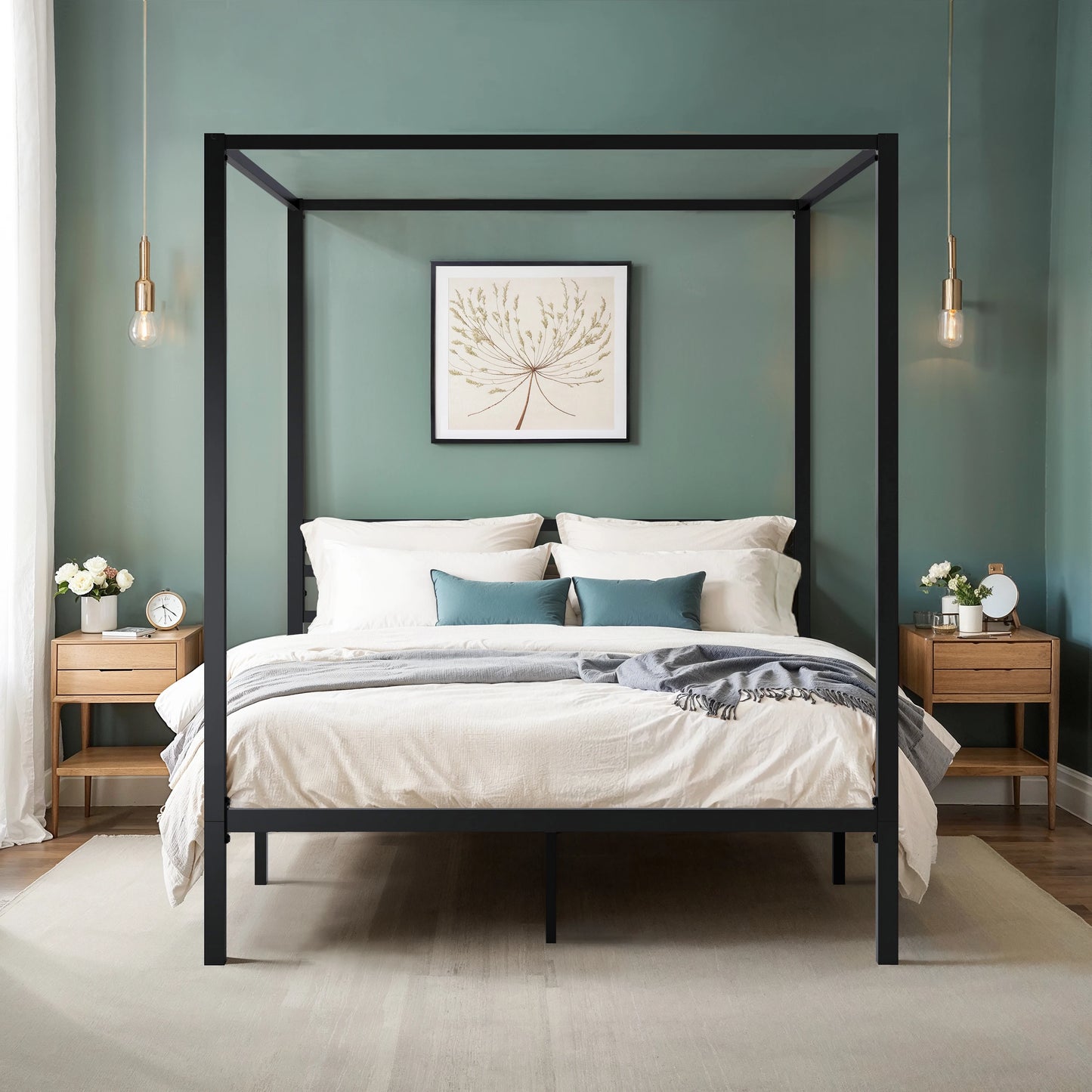 Canopy Bed Frame, 4-Poster, No Box Spring Needed
