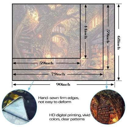 Forest Library Tree Bookshelf Tapestries Wall Hanging