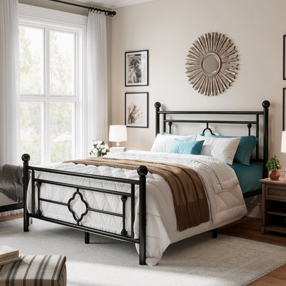 HOOMIC 14 Inch Metal Platform Bed Frame                      , Vintage Victorian Style, Wrought Iron Headboard and Footboard
