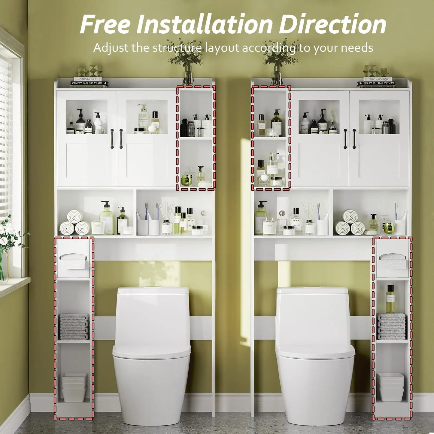 Over Toilet Storage Cabinet With Glass Door,