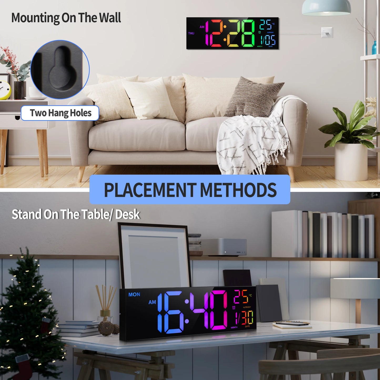 16" Large Digital Wall Clock, LED Display