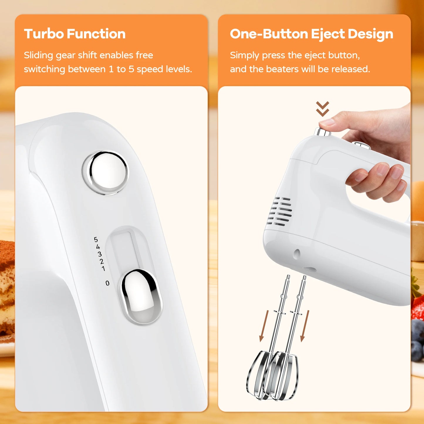 Electric Portable Kitchen Mixer with Dough Hooks